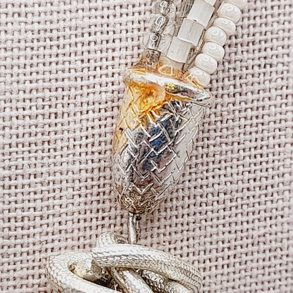 Chico’s Mixed Metal Lucite Shell Glass Charm Statement Necklace 24” - Picture 4 of 9